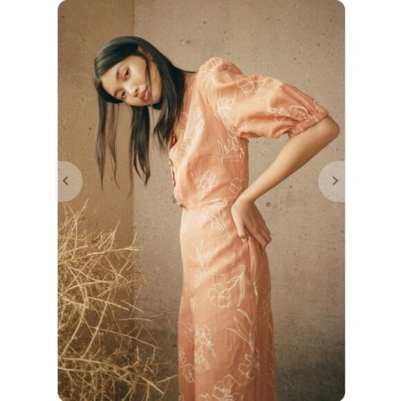 Capulet Isalina Linen Cropped Jumpsuit S Oleander Floral Puff Sleeve Wide Leg - Picture 4 of 14